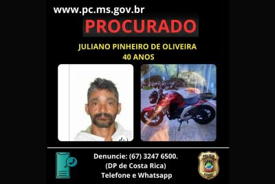 Imagem da notícia Polícia divulga foto e pede ajuda para localizar suspeito de feminicídio em Costa Rica